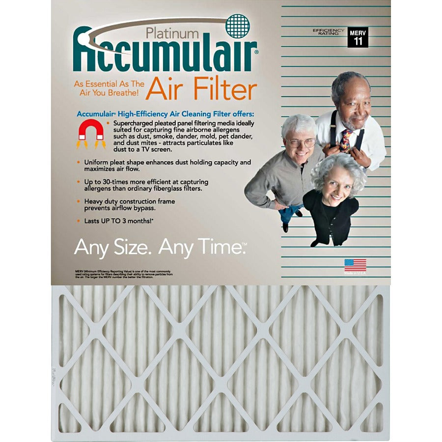 Accumulair Platinum Air Filter - For Air Conditioner, Furnace - Remove Mold Spores, Removes Mildew, Remove Bacteria, Remove Micro Organisms, Remove Allergens, Remove Dust, Remove Smoke, Remove Pet Dander, Remove Dust Mite - 14" Height x 30" Width x 1"...