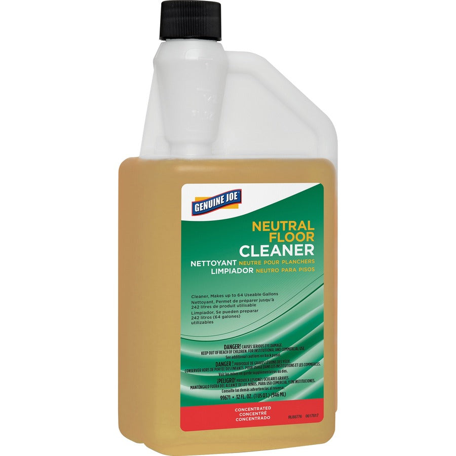 Genuine Joe Neutral Floor Cleaner - For Multi Surface - Concentrate - 32 fl oz (1 quart) - Recommended For: Dirt Remover - pH Neutral - Yellow - 1 Each