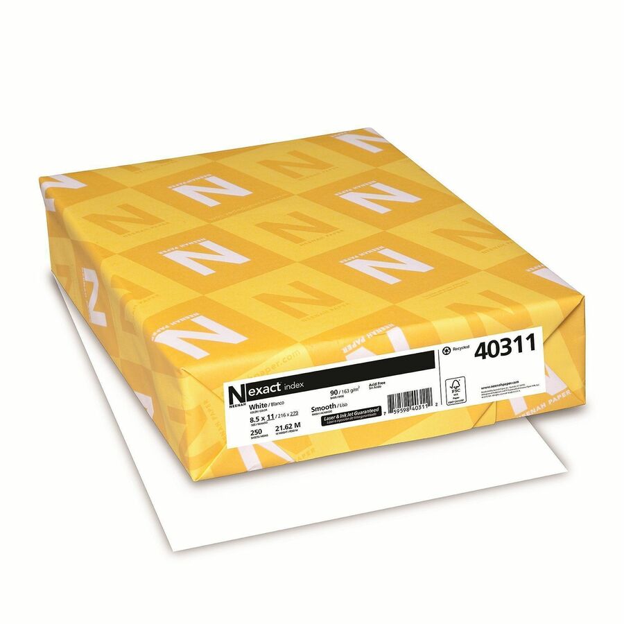 Neenah Index Paper - White - 94 Brightness - Letter - 8 1/2" x 11" - 90 lb Basis Weight - Smooth - Durable, Acid-free - White - 250/Pack - 2 / Bundle