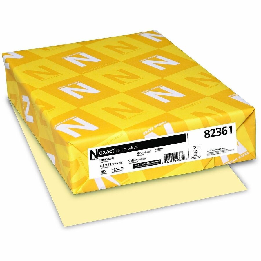 Exact Vellum Bristol Paper - Ivory - Letter - 8 1/2" x 11" - 67 lb Basis Weight - Heavyweight, Durable, Quick Drying, Acid-free - Ivory - 1 Pack