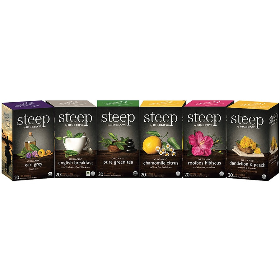 Steep by Bigelow®, Organic Assorted Flavor Bag - 120 Teabag - 20/Box - 20 / Carton
