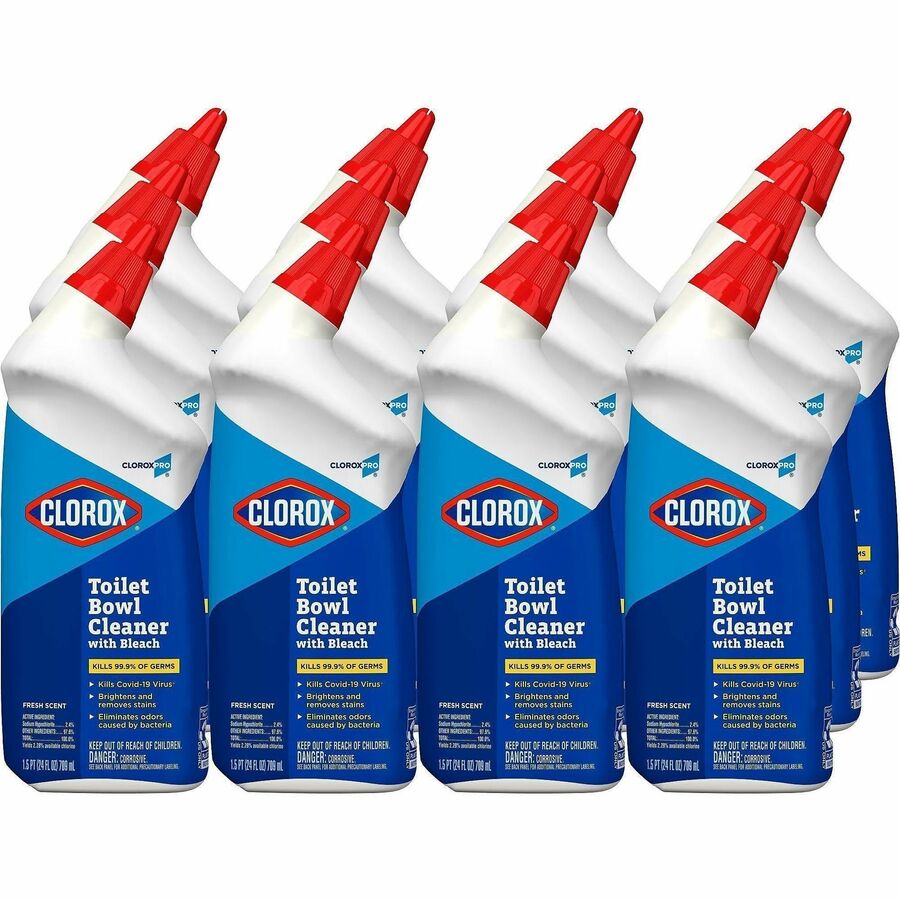 CloroxPro™, Toilet Bowl Cleaner with Bleach - For Multipurpose - Gel - 24 fl oz (0.8 quart) - Fresh Scent - Recommended For: Stain Remover, Bacteria Remover, Odor Remover, Germs Remover - Disinfectant, Deodorize - Clear - 2 / Pallet