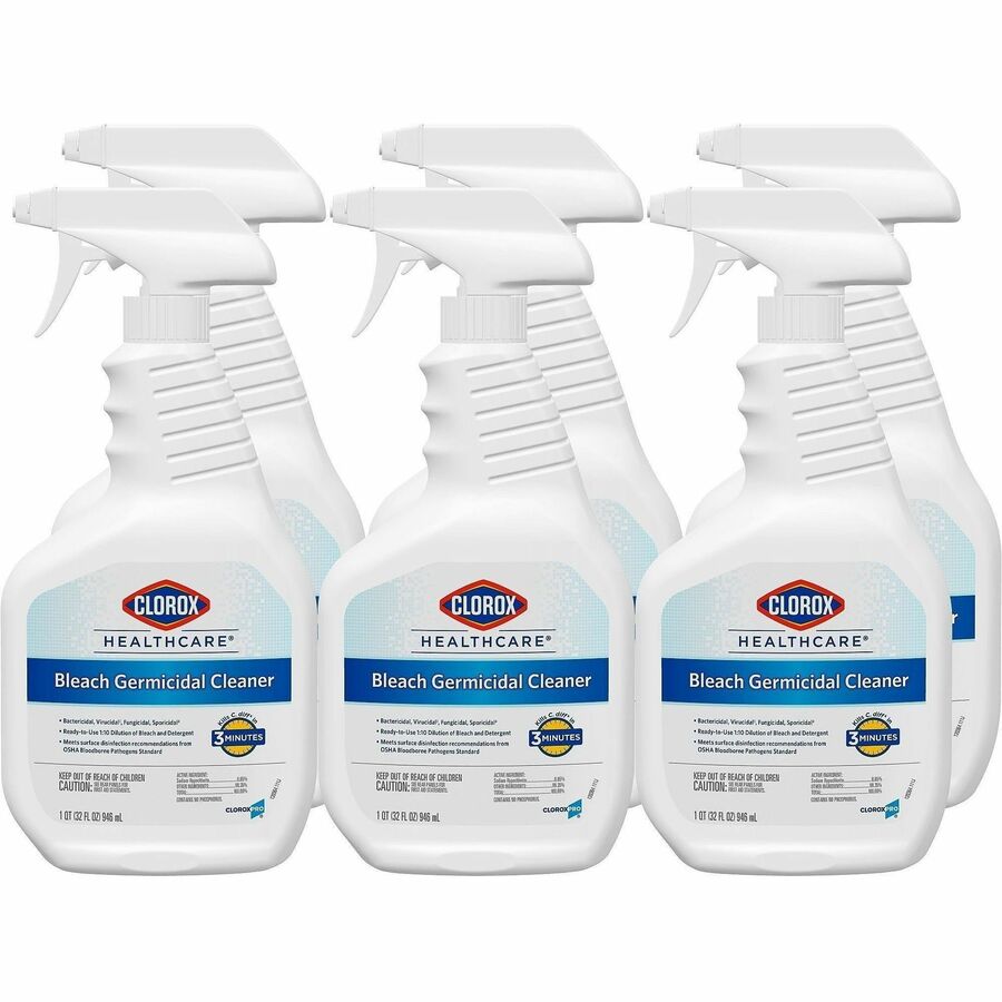 Clorox Healthcare Bleach Germicidal Cleaner Spray - Ready-To-Use - 32 fl oz (1 quart) - Anti-corrosive, Antibacterial, Disinfectant - White, Clear - 180/Bundle - 2 / Pallet