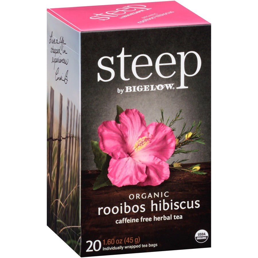 Steep by Bigelow®, Rooibos Hibiscus Herbal Tea Bag - Herbal Tea - 1.6 oz - 20 Teabag - Decaffeinated - GMO Free - Kosher - Organic - 20 / Box