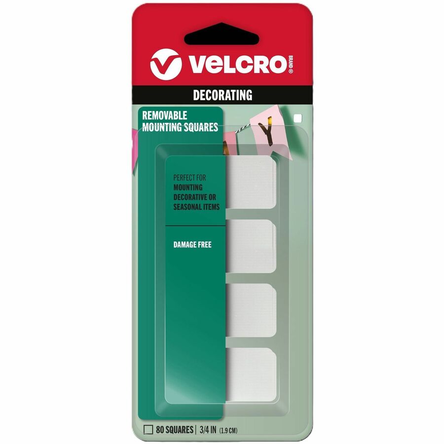 VELCRO®, Removable Mounting Tape - 0.75" Length x 0.75" Width - White - 80 / Pack