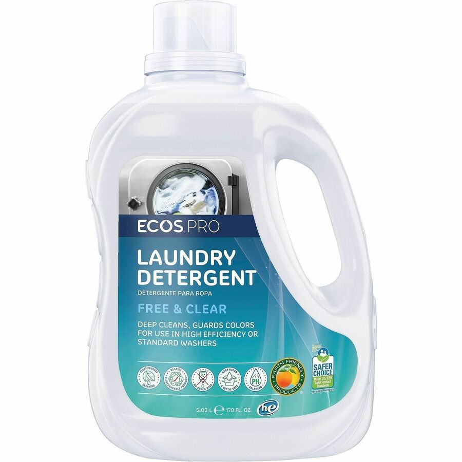 ECOS®, PRO Free & Clear Liquid Laundry Detergent - Concentrate - 170 fl oz (5.3 quart) - Free & Clear Scent - Hypoallergenic, Fade Resistant, pH Balanced, Dye-free - 2 / Carton