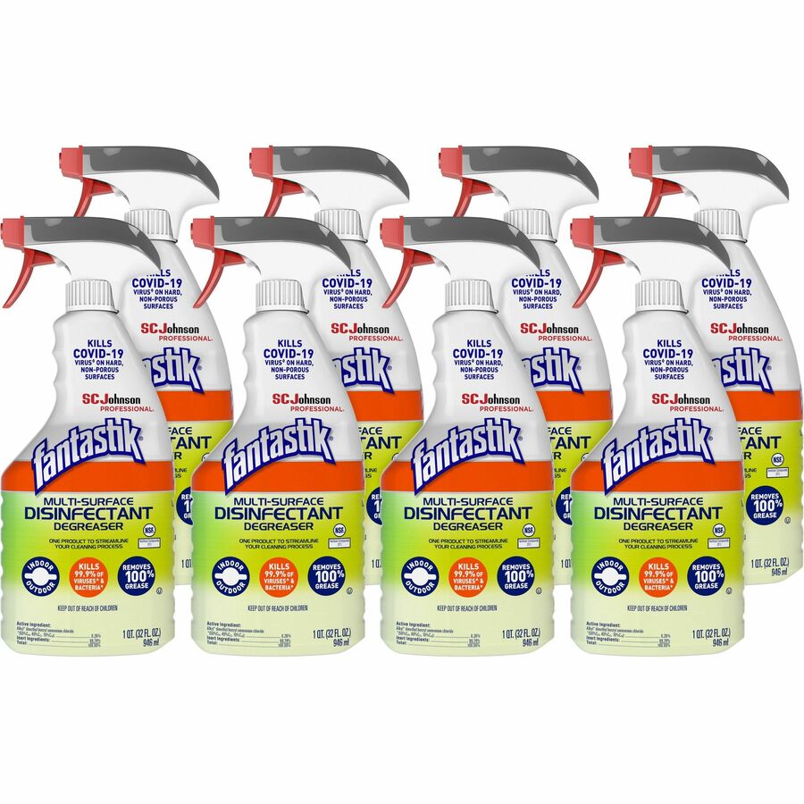 fantastik®, Multisurface Disinfectant Degreaser Spray - 32 fl oz (1 quart) - Fresh Scent - Disinfectant, Easy to Use, Rinse-free - Green - 8 / Carton
