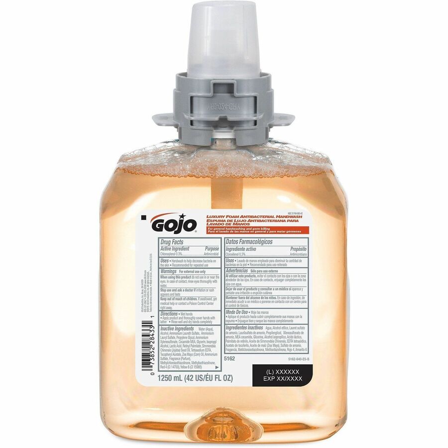 Gojo®, FMX-12 Refill Foam Antibacterial Handwash - Fresh Fruit Scent - 1.32 quart - Bacteria Remover - Hand - Antibacterial - Amber - Triclosan-free - 1 Each