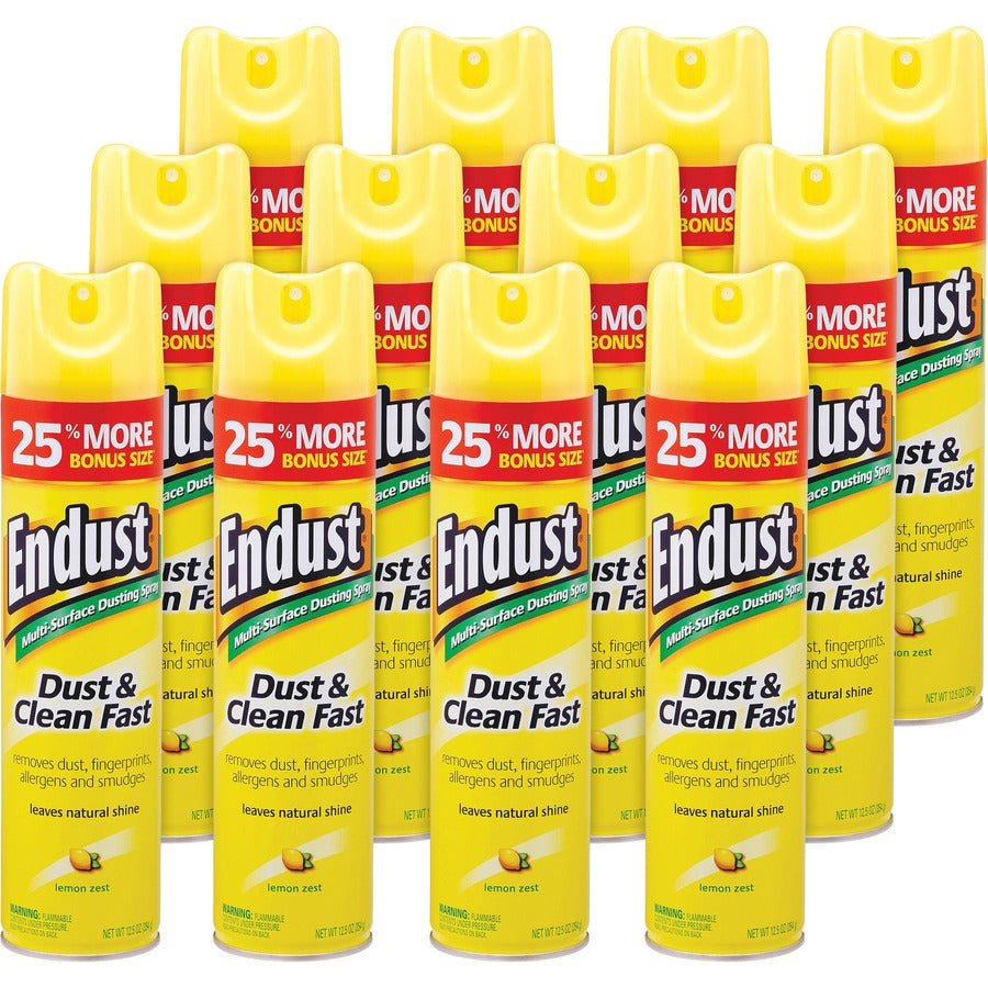 Diversey ENDUST Lemon Dust & Clean Spray - Ready-To-Use - 12.50 oz (0.78 lb) - Lemon Zest Scent - Hypoallergenic, Fragrance-free, Fast Acting, Silicon-free, Easy to Use, Residue-free - Clear - 6 / Carton