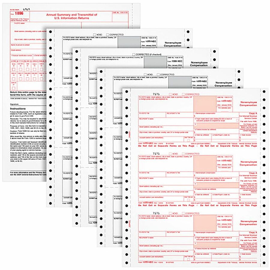 TOPS 4-part 1099-NEC Tax Forms - 4 Part - White - 24 / Pack