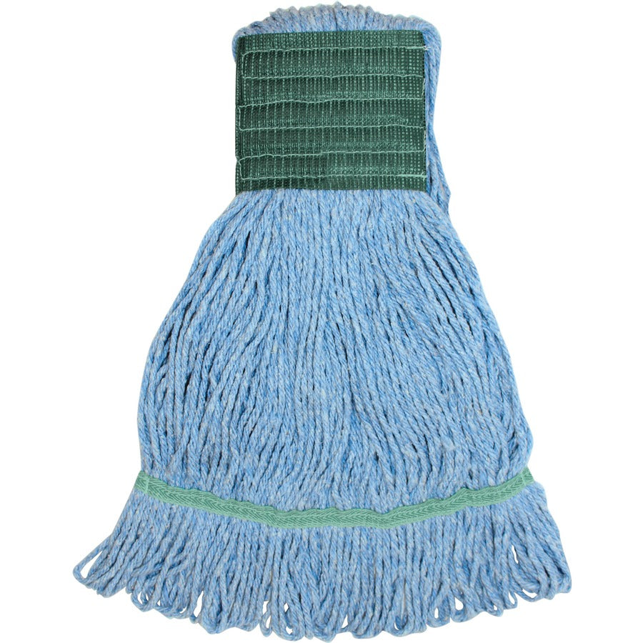 Genuine Joe Synthetic Blend Medium Mophead - Medium - Looped Ends, Durable, Launderable, Headband - Rayon, Cotton, Rayon, Fiber - Blue - 16 oz - 1 Each