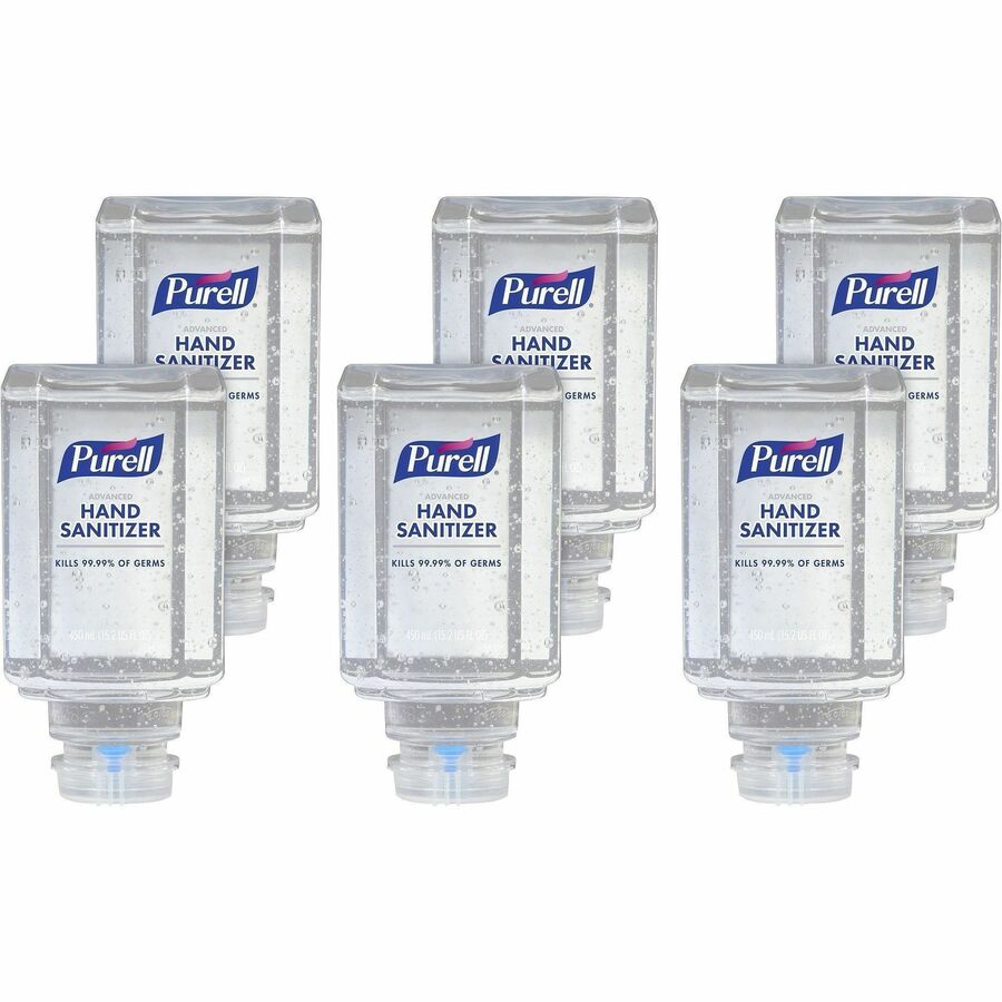 PURELL®, Advanced Hand Sanitizer Gel Refill - Clean Scent - 15.22 fl oz - Push Pump Dispenser - Kill Germs - Hand, Skin - Clear - Dye-free, Refillable, Unscented - 6 / Carton