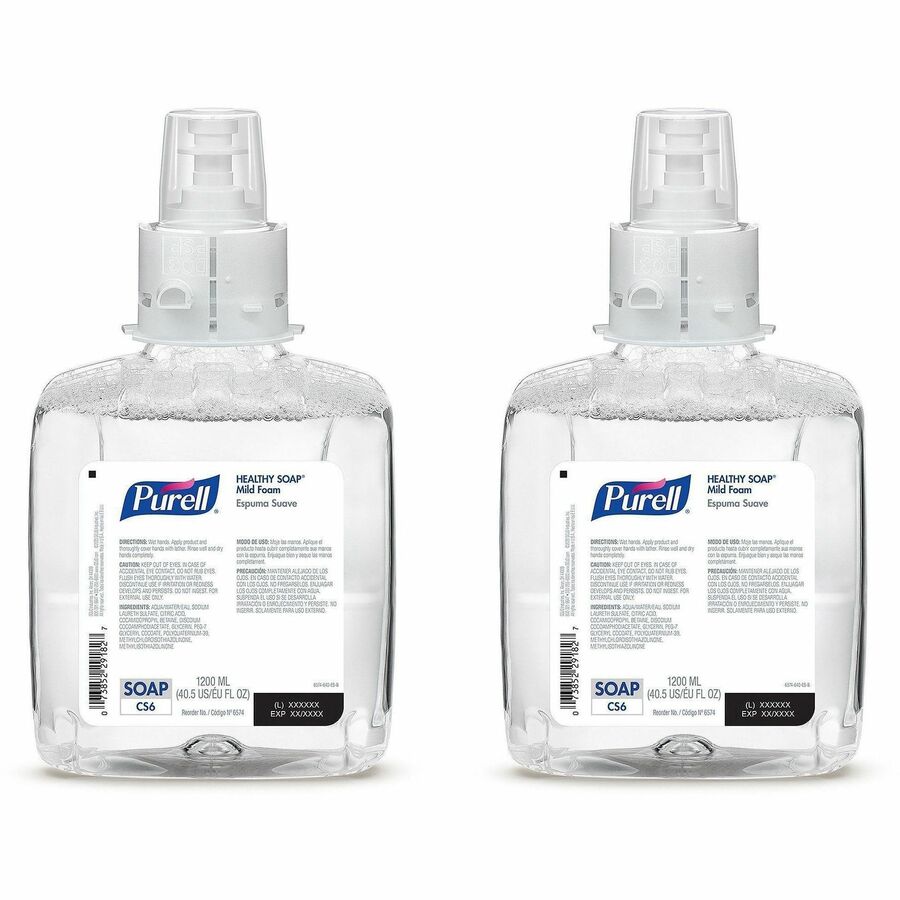 PURELL®, CS6 Refill Healthy Soap Mild Foam - Fragrance-free Scent - 1.27 quart - Dirt Remover, Kill Germs - Hand, Skin - Moisturizing - Fragrance-free, Dye-free, Bio-based - 1 Carton
