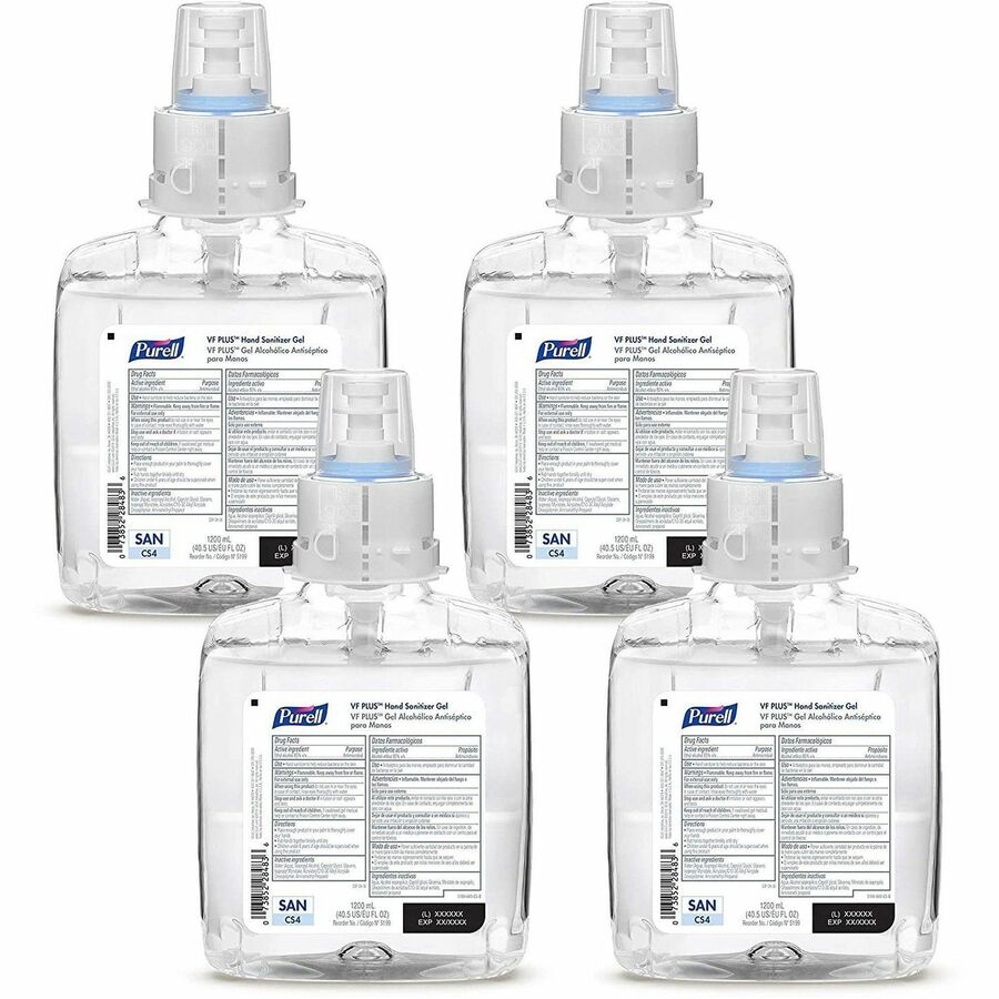 PURELL®, VF PLUS Hand Sanitizer Gel Refill - Clean Scent - 1.27 quart - Kill Germs, Bacteria Remover - Hand, Restaurant, Cruise Ship - Quick Drying, Fragrance-free, Dye-free, Hygienic - 1 Carton