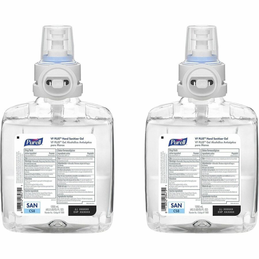 PURELL®, VF PLUS Hand Sanitizer Gel Refill - 1.27 quart - Kill Germs, Bacteria Remover - Hand, Restaurant, Cruise Ship - Quick Drying, Fragrance-free, Dye-free, Hygienic - 1 Carton