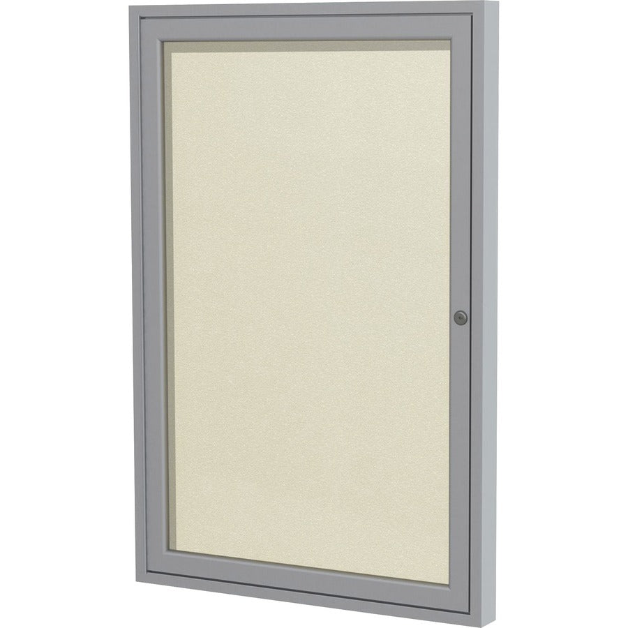 Ghent 1 Door Enclosed Vinyl Bulletin Board with Satin Frame - 36" Board Height x 24" Board Width - Ivory Vinyl Surface - Weather Resistant, Water Resistant, Damage Resistant, Tackable, Lockable, Durable, Self-healing, Shatter Resistant, Customizable, T...