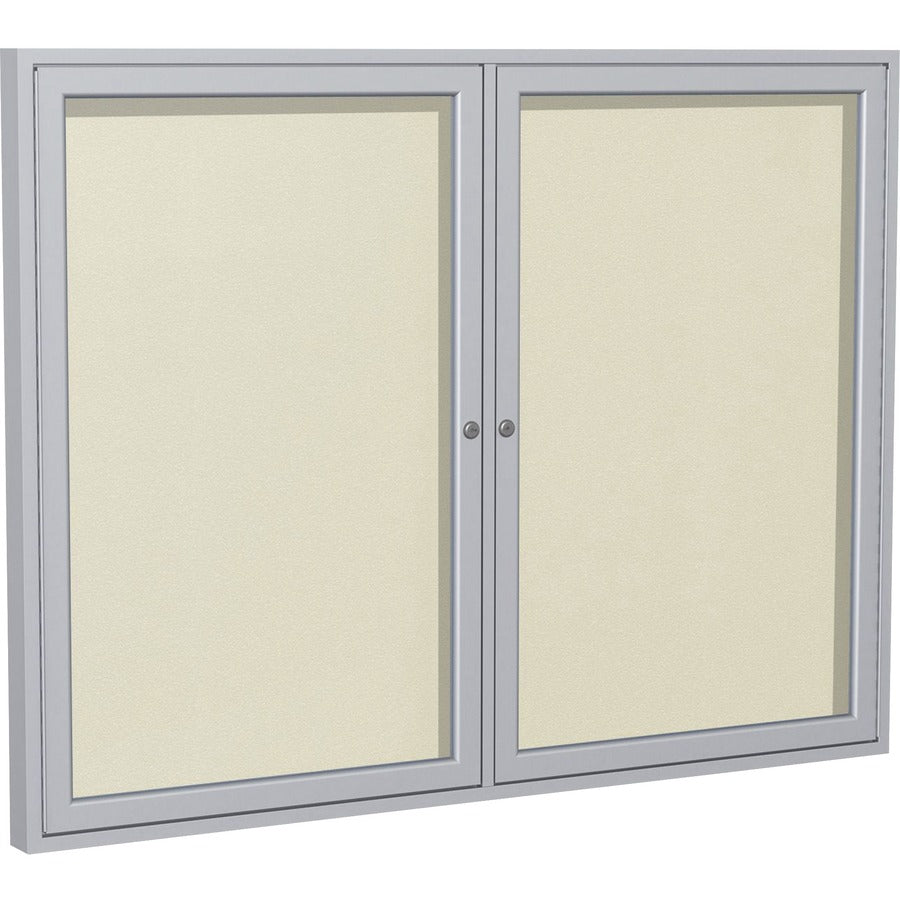 Ghent 2 Door Enclosed Vinyl Bulletin Board with Satin Frame - 48" Board Height x 60" Board Width - Ivory Vinyl Surface - Weather Resistant, Water Resistant, Damage Resistant, Tackable, Lockable, Durable, Self-healing, Shatter Resistant, Customizable, T...
