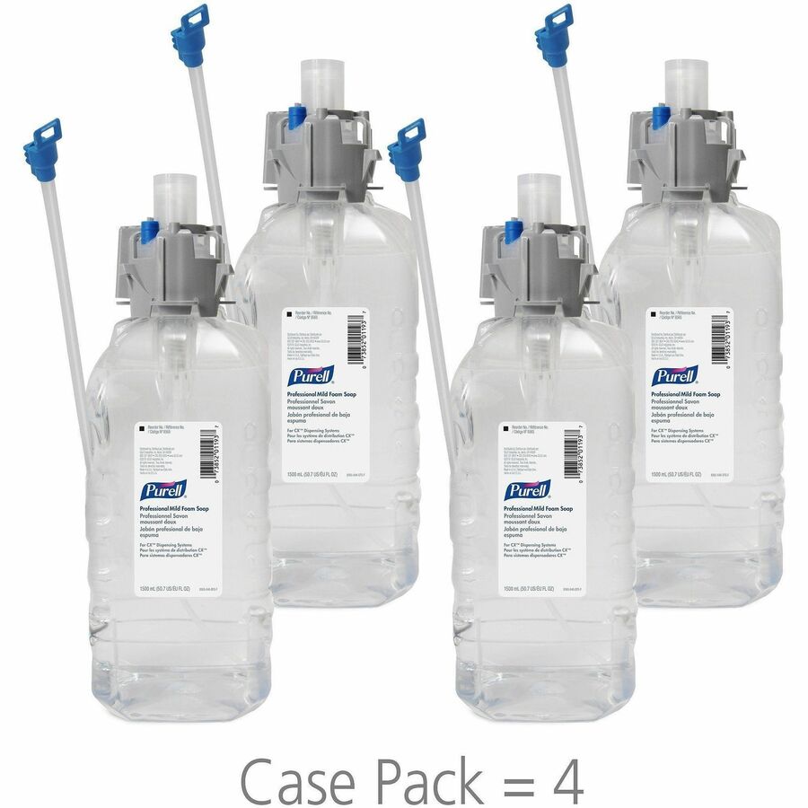 PURELL®, Professional Mild Foam Soap Refill - 1.59 quart - Hand - Clear - Fragrance-free, Dye-free, Paraben-free, Phthalate-free - 4 / Carton