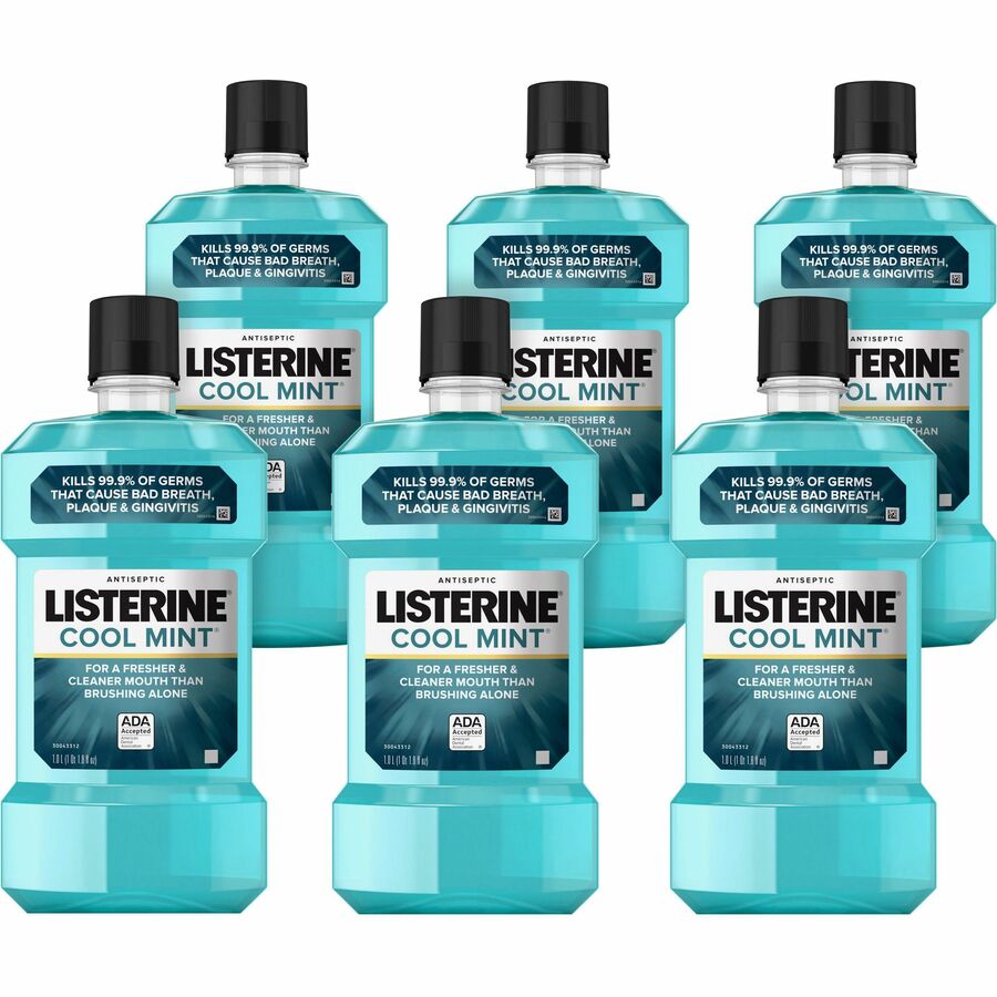 LISTERINE®, Cool Mint Antiseptic Mouthwash - For Bad Breath, Cleaning - Cool Mint - 1.06 quart - 6 / Carton