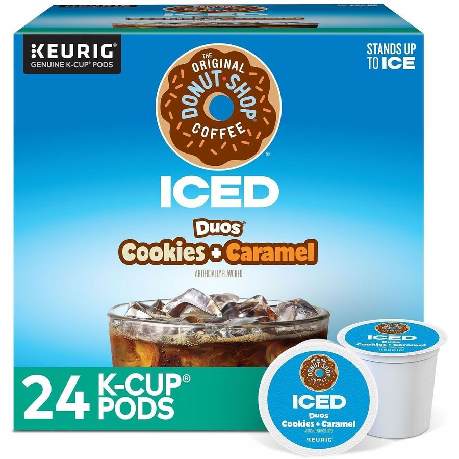 The Original Donut Shop®, K-Cup Iced Duos Cookies and Caramel Coffee - Compatible with Keurig Brewer - Ice Coffee - Medium - K-Cup - Cookies + Caramel - 24 / Box