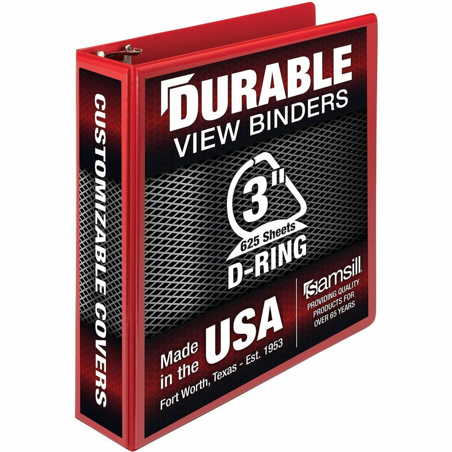 Samsill Durable Three-Ring View Binder - 3" Binder Capacity - 625 Sheet Capacity - 3 Ring - Fastener: D-Ring - Pocket: 2, Internal - Polypropylene, Chipboard - Red - Durable, PVC-free, Ink-transfer Resistant, Clear Overlay, Sturdy - 1 Each