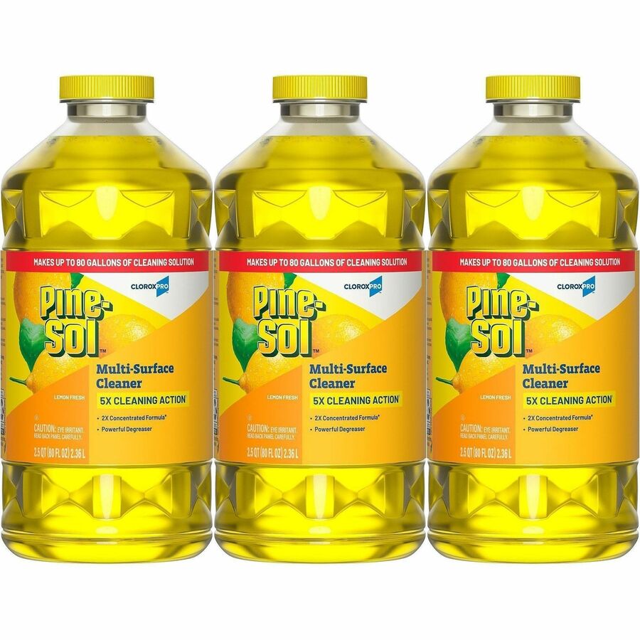 CloroxPro Pine-Sol®, Multi-Surface Cleaner - For Multi Surface - Concentrate - Liquid - 80 fl oz (2.5 quart) - Lemon Fresh Scent - Deodorize, Disinfectant, Dilutable - Yellow - 3 / Carton