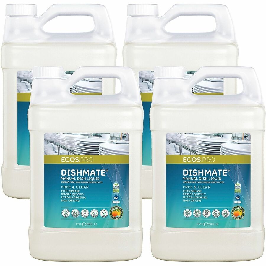 ECOS®, PRO Dishmate Manual Dishwashing Liquid - For Dish, Sink - Concentrate - Liquid - 128 fl oz (4 quart) - Free & Clear Scent - Recommended For: Grease Remover, Residue Remover, Food Remover - Aseptic, pH Balanced, Dye-free, Residue-free, Skin-fr...