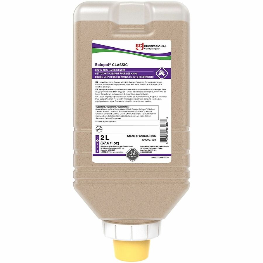 SC Johnson Solopol Classic Heavy-Duty Hand Cleaner - 2.11 quart - Bottle Dispenser - Oil Remover, Grease Remover, Lacquer Remover, Carbon Remover, Lubricant Remover, Resin Remover - Hand - Beige - Heavy Duty, Solvent-free - 6 / Carton