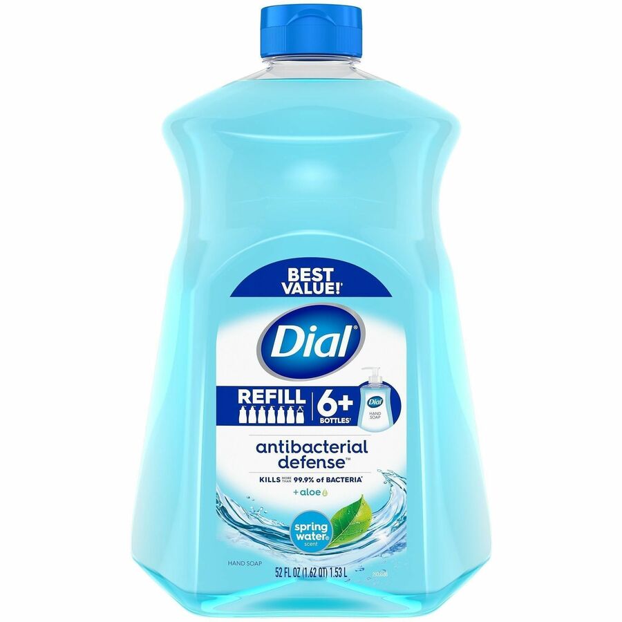Dial Antibacterial Defense Liquid Hand Soap - Spring Water Scent - 1.63 quart - Bottle Dispenser - Bacteria Remover - Hand - Antibacterial - Blue - Cruelty-free, Paraben-free, Phthalate-free, Silicone-free, pH Balanced - 3 / Carton
