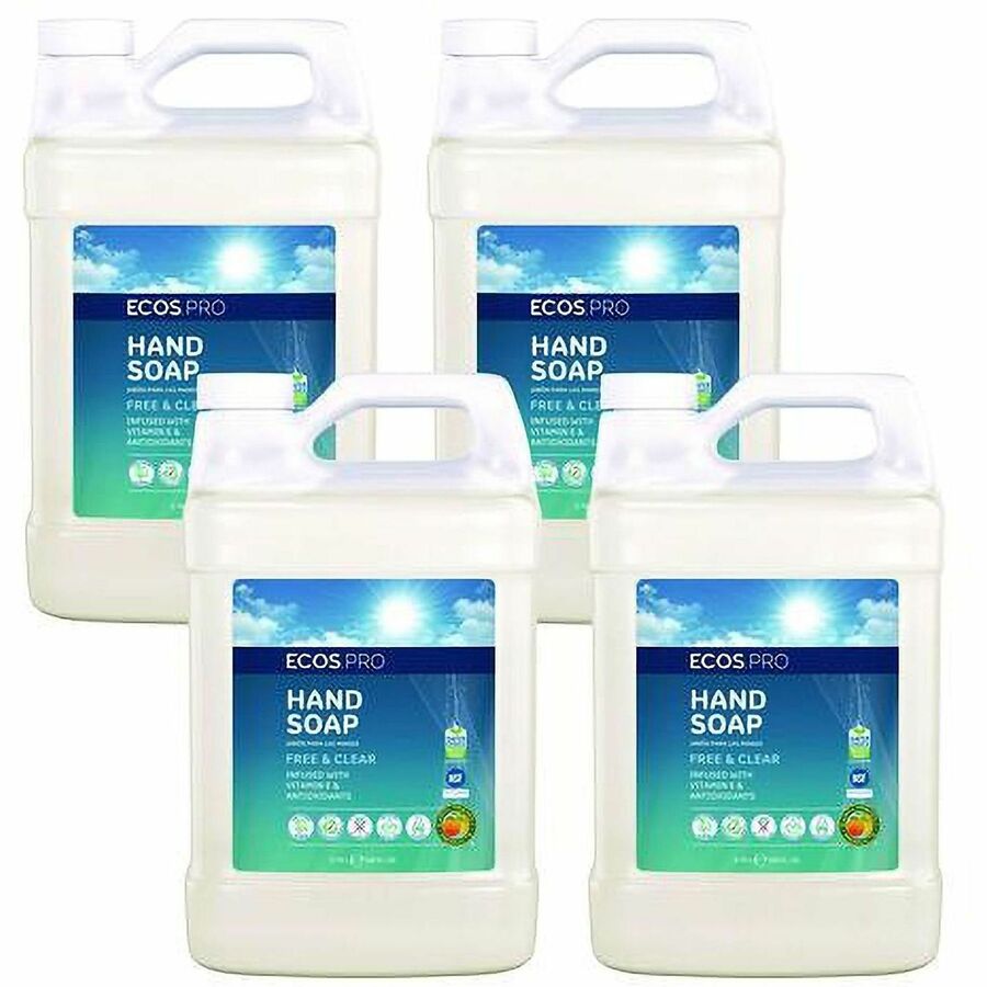 ECOS®, PRO Liquid Hand Soap - Free and Clear Scent - Hand - Moisturizing - Clear - pH Balanced, Dye-free, Anti-septic - 4 / Carton
