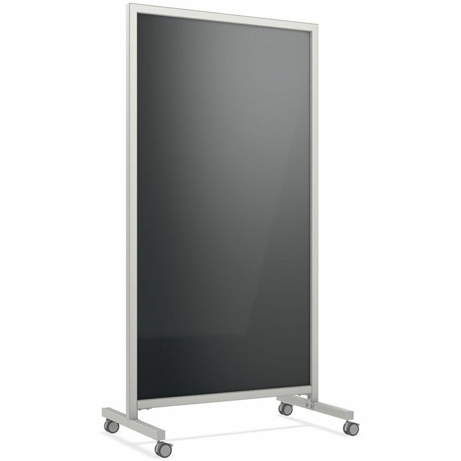Ghent EZ Mobile Glassboard - 36" (3 ft) Width x 72" (6 ft) Height - Black Glass Surface - Gray Aluminum, Silver Frame - Double-sided, Durable, Casters, Ghost Resistant, Stain Resistant, Heavy Duty, Locking Casters - Assembly Required - 1 Each