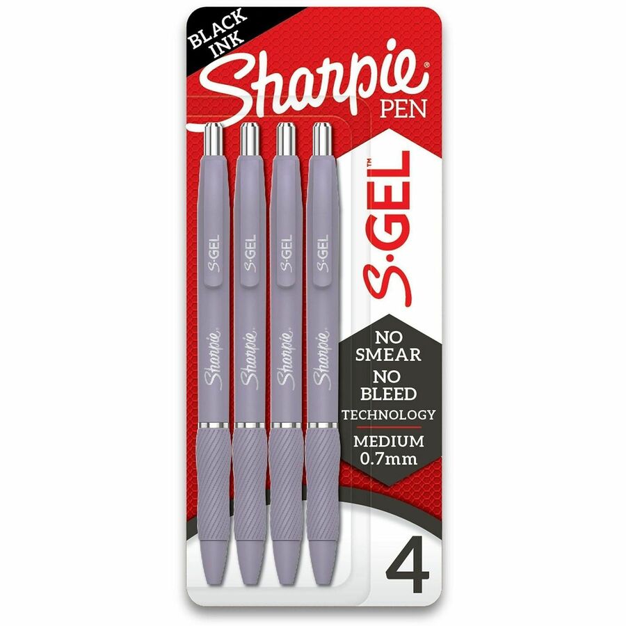Sharpie S-Gel Pens - Black Ink - Gel-based - Icy Violet Plastic Barrel - 4 / Pack