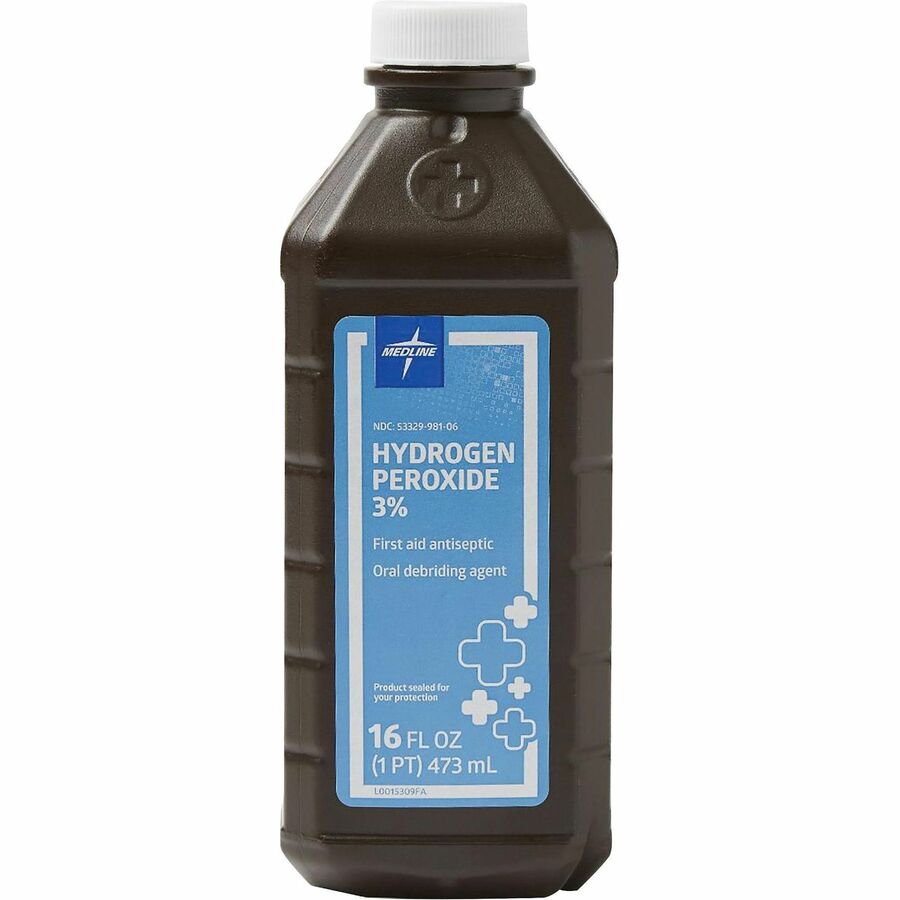 Medline 3 Percent USP Hydrogen Peroxide - For Cleaning, Minor Cut, Burn, Abrasion, Cut - 16 fl oz - 12 / Carton