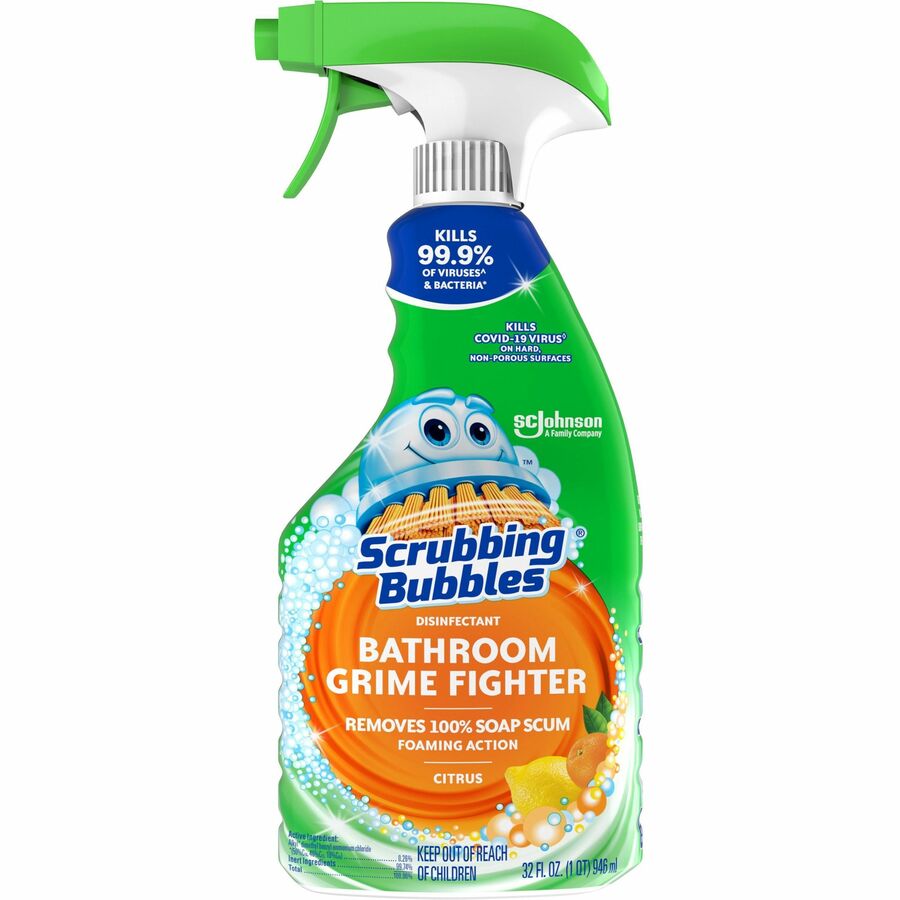 Scrubbing Bubbles®, Grime Fighter Spray - For Multipurpose - Spray - 32 fl oz (1 quart) - Fresh Citrus Scent - Disinfectant, Pleasant Scent - Green - 8 / Carton