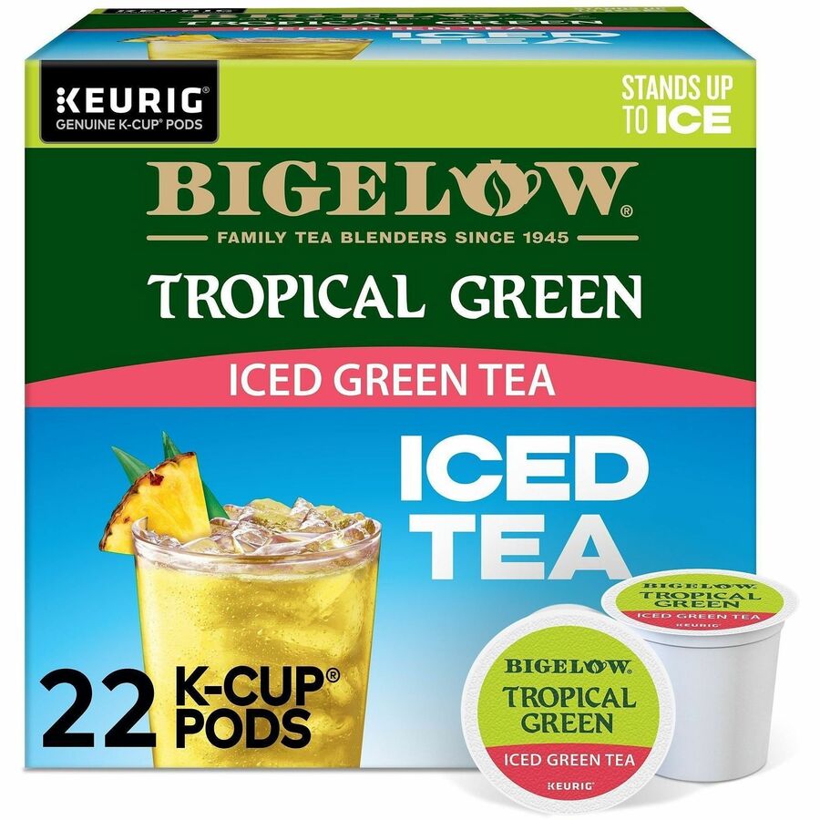 Bigelow®, Tropical Iced Green Tea Iced Green Tea K-Cup - Compatible with Keurig K-Cup Brewer - Iced Green Tea - Caffeinated - Kosher - 22/Box - 4 / Carton