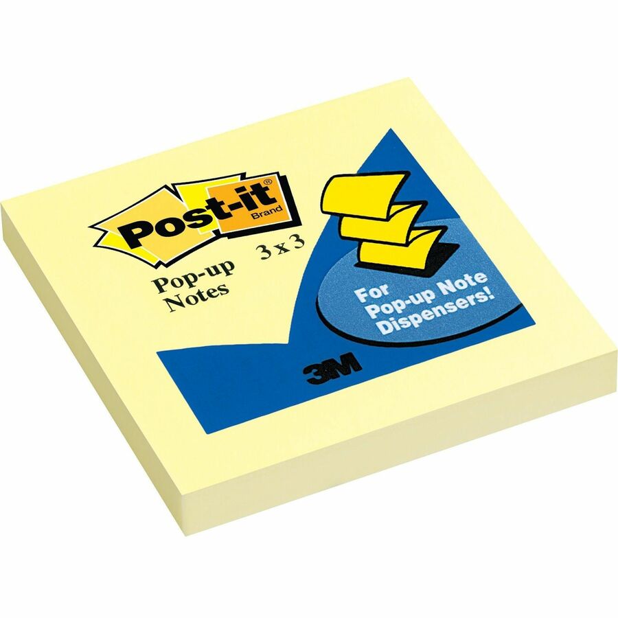 Post-it®, Pop-up Notes - 100 - 3" Flag/Note Width x 3" Flag/Note Length - Square - 100 Sheets per Pad - Unruled - Canary Yellow - Paper - Self-adhesive, Repositionable - 1 Pad