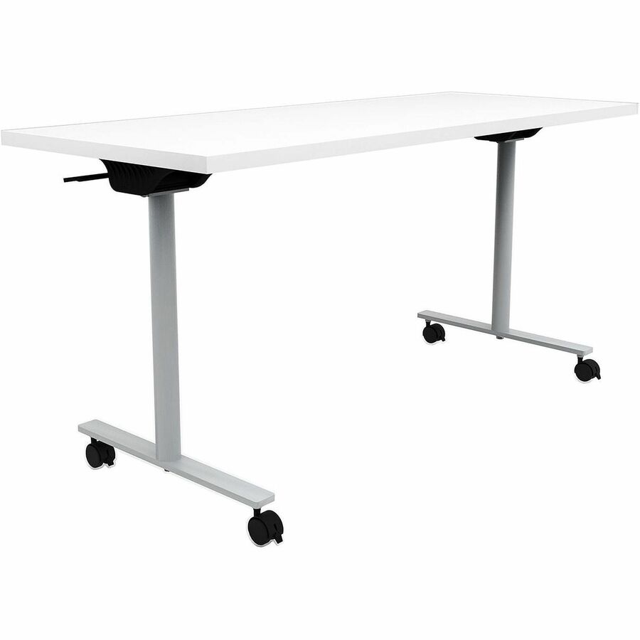Safco Jurni Flip Table with Casters - Powder Coated T-shaped Base - Modern Style x 60" Table Top Width x 24" Table Top Depth x 1.10" Table Top Thickness - 29" Height - Classroom, Training Room - Assembly Required - Designer White - Laminate Top Materia...