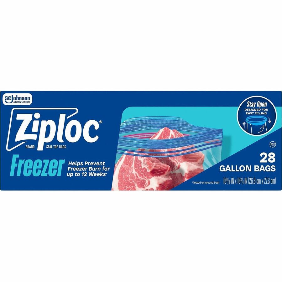 Ziploc®, Grip n' Seal Freezer Bags - 1 gal Capacity - 10.75" Length x 10.56" Width - Zipper Closure - Grip Texture - Clear - Kitchen, Soup, Food, Office, Commercial, Industrial, School - 28/Box - 9 / Carton