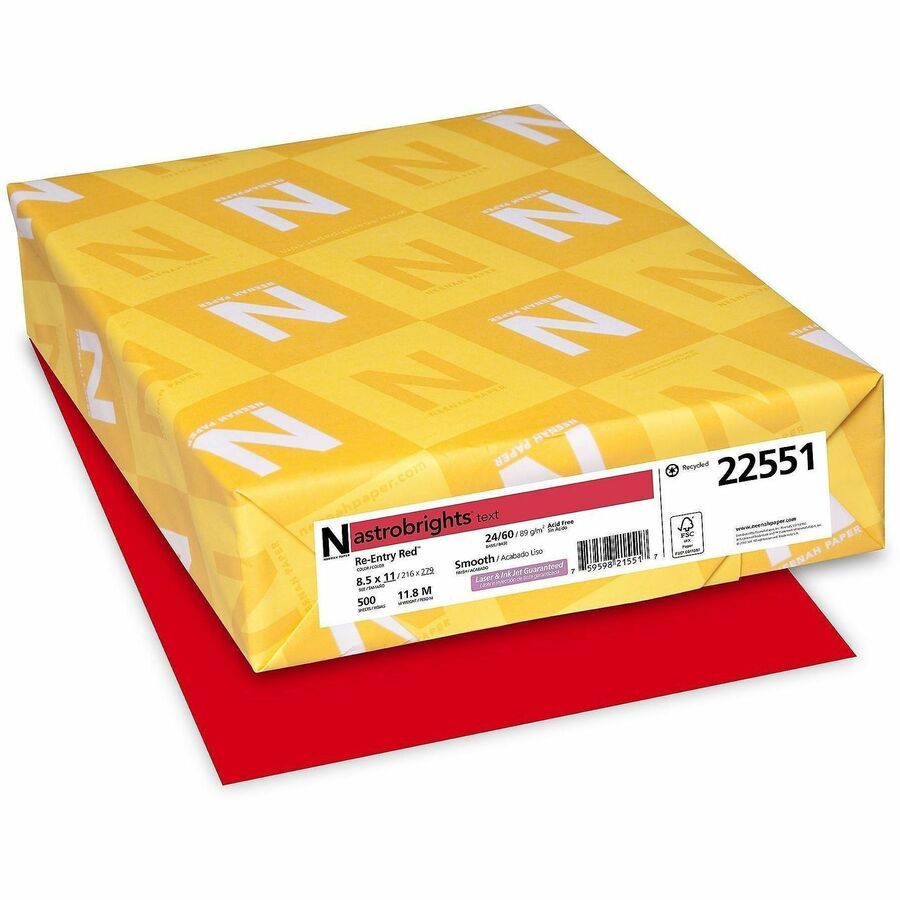 Astrobrights Colored Paper - Letter - 8 1/2" x 11 ft - 24 lb Basis Weight - Heavyweight, Acid-free, Lignin-free - Red - 500 Sheets - 10 / Carton