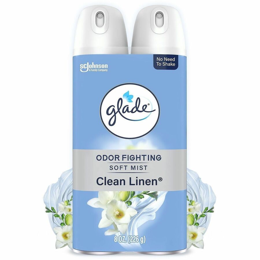 Glade Air Freshener Spray - Aerosol - 8.1 fl oz (0.3 quart) - Clean Linen - Odor Neutralizer, Ozone-safe, CFC-free - 2/Pack - 3 / Carton