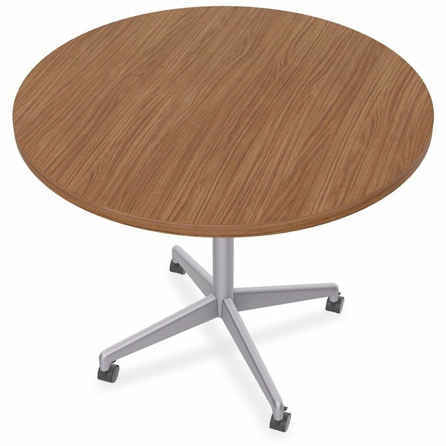 Special-T ZIA Series Hospitality Tables Collection - Round Top - Powder Coated X-shaped Base - Mid-Century Modern Style x 36" Table Top Diameter - 29" Height - Hospitality, Office - Assembly Required - Walnut - High Pressure Laminate (HPL) - Cast Alumi...