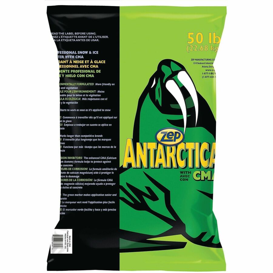 Zep Commercial Antarctica Ice Melt - Pellet - Calcium Magnesium Acetate (CMA), Calcium Chloride -24°, F (-31.1°, C) - 50 lb - 49 / Each