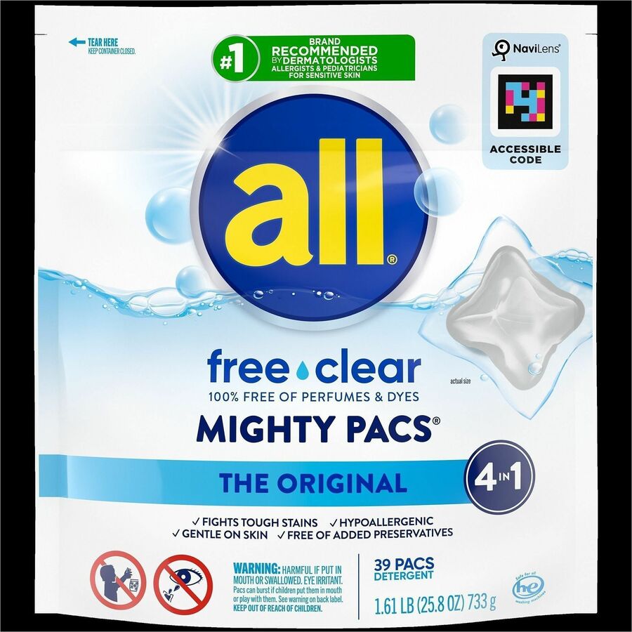all Free Clear Mightypacs Laundry Pods - For Clothes, Laundry, Washing Machine, Septic Tank - Pod - Recommended For: Stain Remover, Pet Dander Remover, Dust Mite Remover, Pollen Remover - Dye-free, Skin-friendly, Hypoallergenic, Fragrance-free, Unscent...