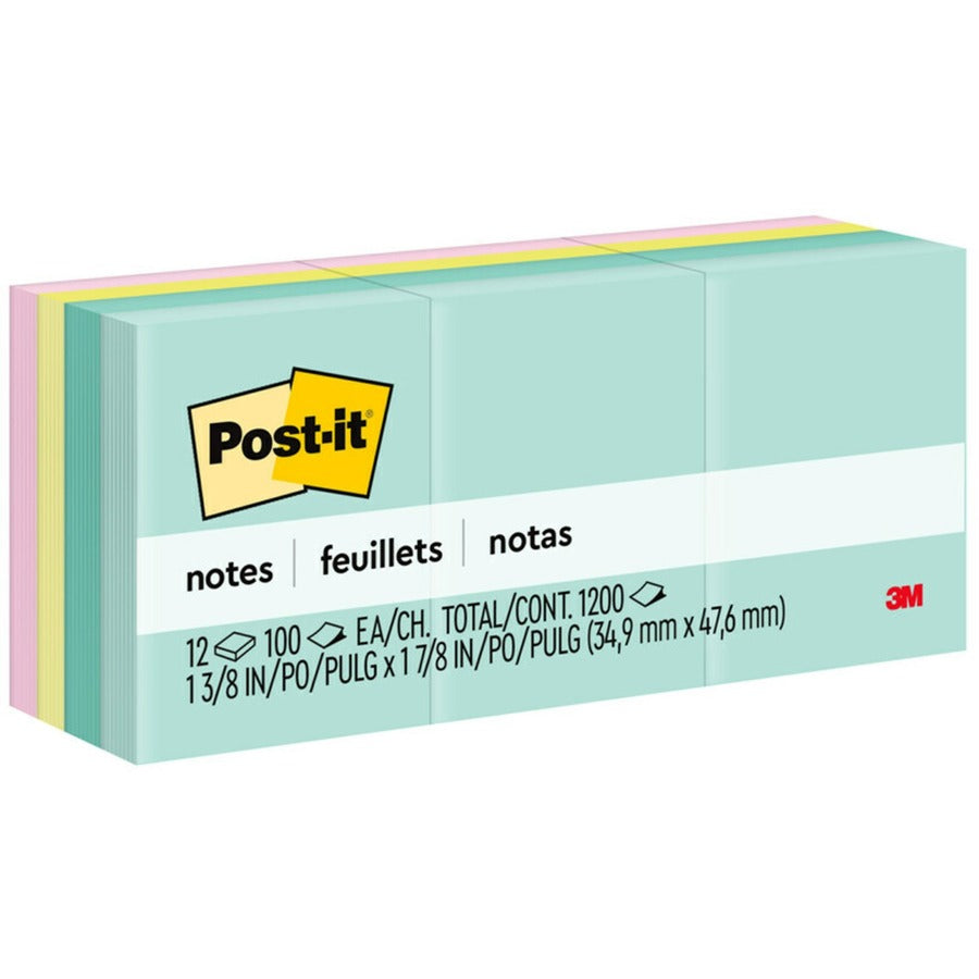 Post-it®, Notes - Beachside Café, Color Collection - 1200 - 1 3/8" Flag/Note Width x 1 7/8" Flag/Note Length - Rectangle - 100 Sheets per Pad - Unruled - Fresh Mint, Aqua Splash, Sunnyside, Papaya Fizz, Guava - Paper - Self-adhesive, Repositio...