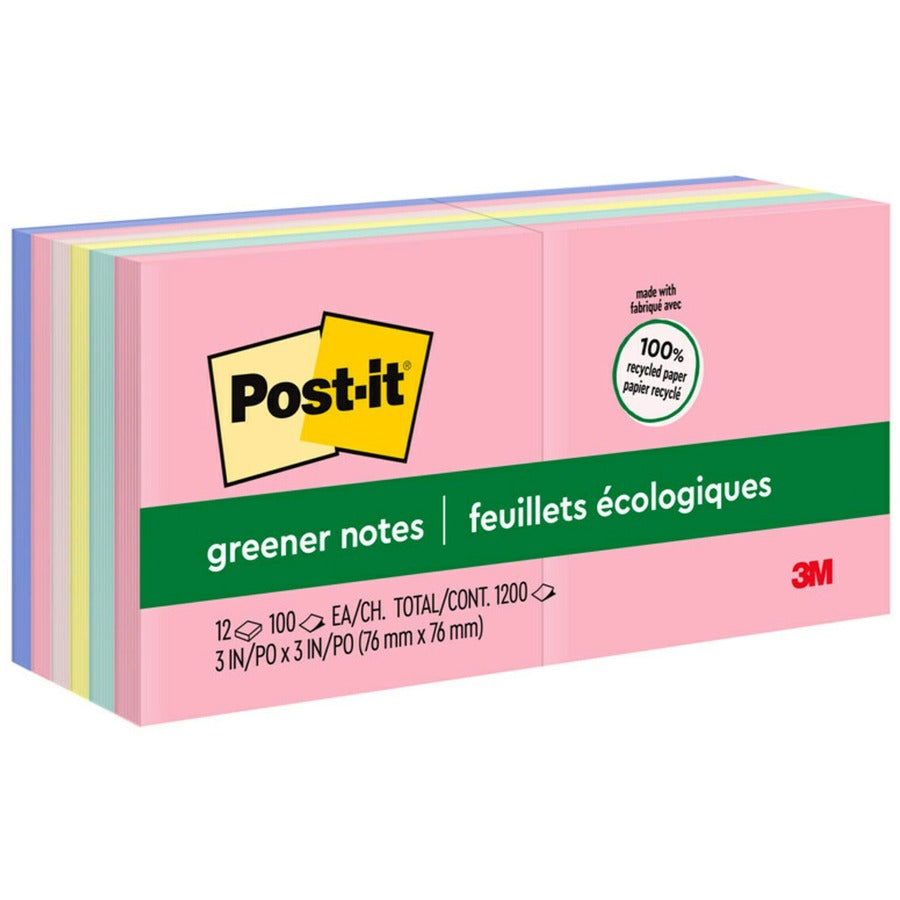 Post-it®, Notes Original Notepads - Sweet Sprinkles Color Collection - 1200 - 3" Flag/Note Width x 3" Flag/Note Length - Square - 100 Sheets per Pad - Unruled - Positively Pink, Pink Salt, Canary Yellow, Fresh Mint, Moonstone - Paper - Self-adhesive...