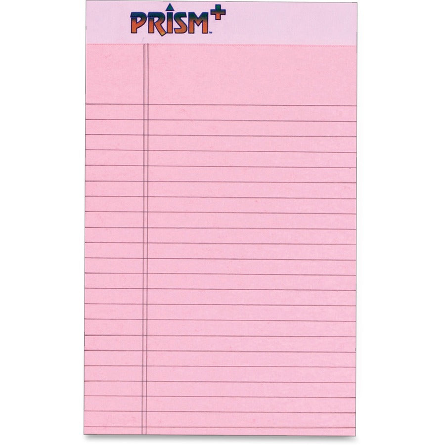 TOPS Prism Plus Legal Pads - Jr.Legal - 50 Sheets - 0.28" Ruled - 16 lb Basis Weight - Jr.Legal - 5" x 8" Sheet Size - Pink Paper - Hard Cover, Perforated, Rigid, Easy Tear - 12 / Pack