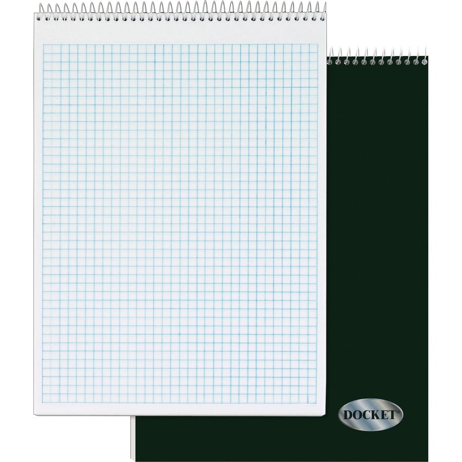 TOPS Docket Top Wire Quadrille Pad - 70 Sheets - Wire Bound - 8 1/2" x 11 3/4" Sheet Size - White Paper - Chipboard Cover - Perforated, Hard Cover - 1 Each