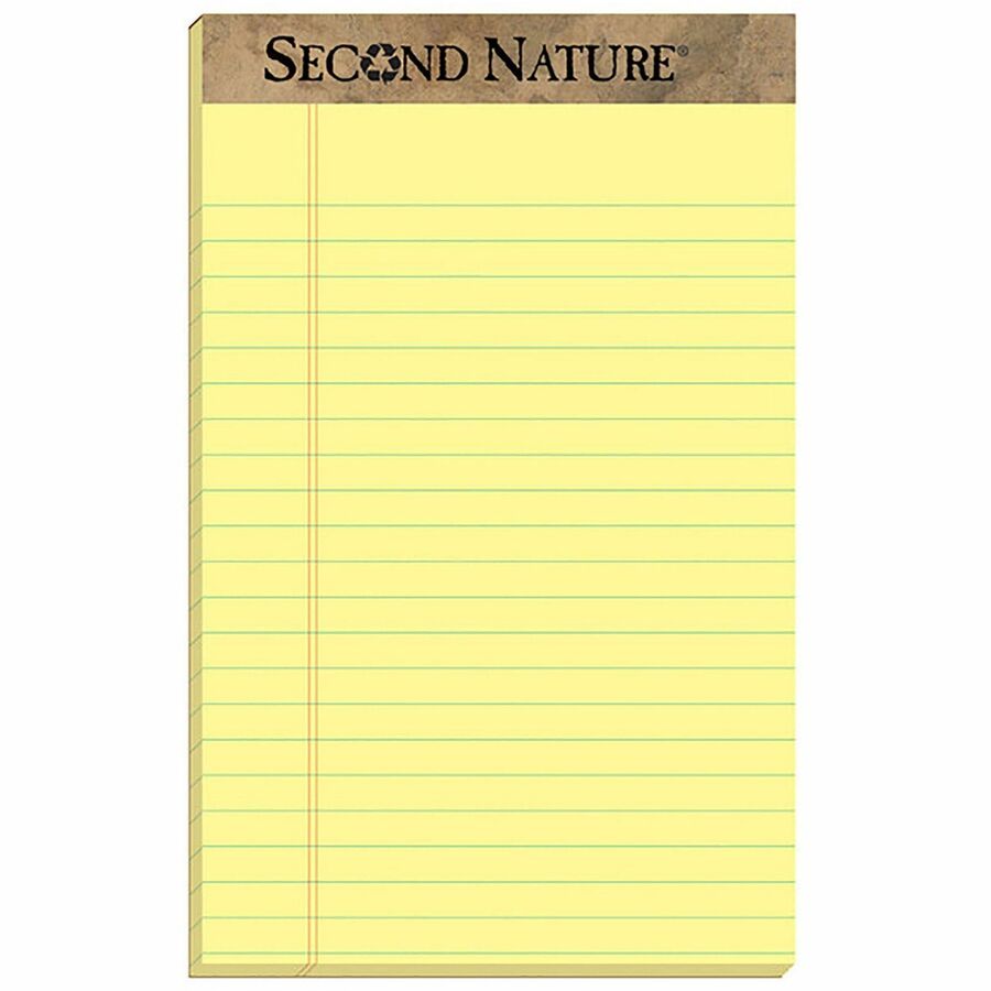 TOPS Second Nature Recycled Jr Legal Writing Pad - 50 Sheets - 0.28" Ruled - 15 lb Basis Weight - Jr.Legal - 5" x 8" Sheet Size - Canary Paper - Perforated - 12 / Dozen