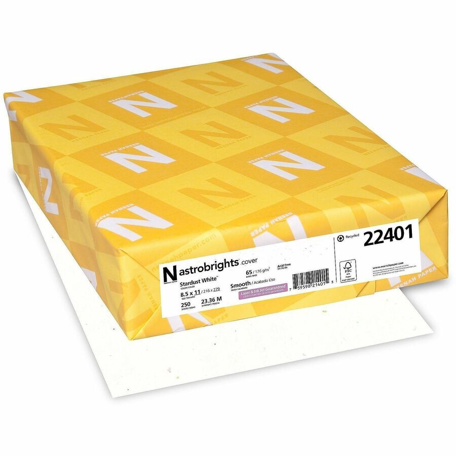 Astrobrights Colored Cardstock - Stardust White - Letter - 8 1/2" x 11" - 65 lb Basis Weight - Smooth - Green Seal - Acid-free, Lignin-free, Heavyweight, Durable - Stardust White - 1 Pack