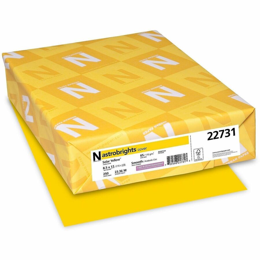 Astrobrights Colored Cardstock - Solar Yellow - Letter - 8 1/2" x 11" - 65 lb Basis Weight - Smooth - Acid-free, Lignin-free, Durable, Heavyweight - Solar Yellow - 1 Pack